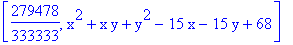 [279478/333333, x^2+x*y+y^2-15*x-15*y+68]
